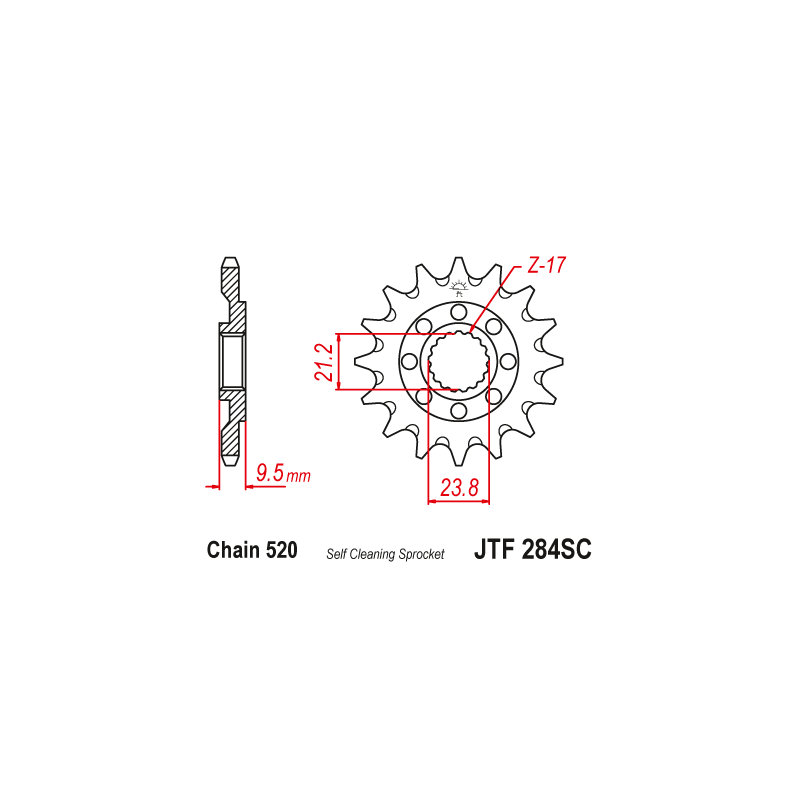 Pignon Moto Acier 14 Dents PAS 520 JT Sprockets - JTF284.14SC