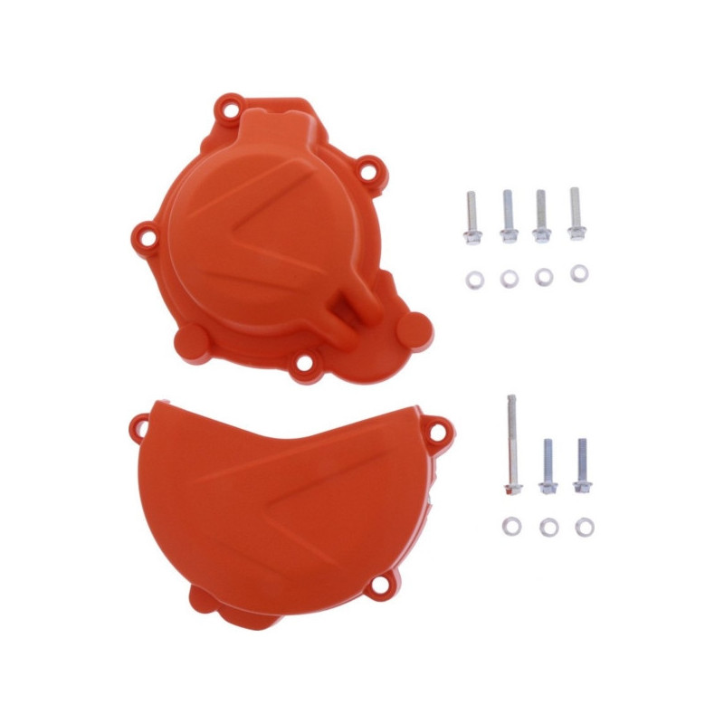 Kit Protections Couvercle Allumage / Embrayage Moto MX Polisport Orange K16 Husqvarna TC 125 16-18