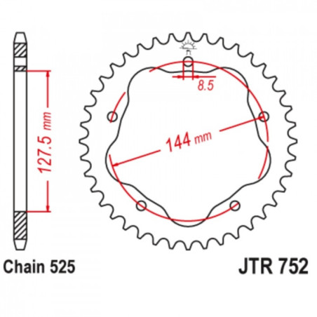 Couronne Moto Acier 43 Dents PAS 525 JT Sprockets - JTR752.43