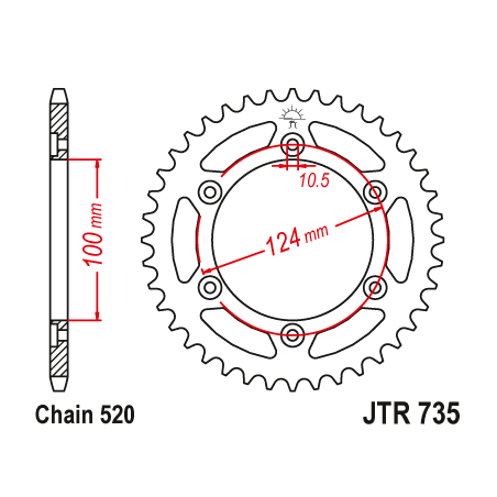 Couronne Moto Acier JT 37 Dents PAS 520 - JTR735.37