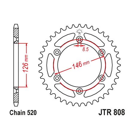 Couronne Moto Acier JT 39 Dents PAS 520 - JTR808.39