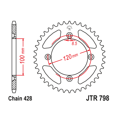 Couronne Moto Acier JT 44 Dents PAS 428 - JTR798.44