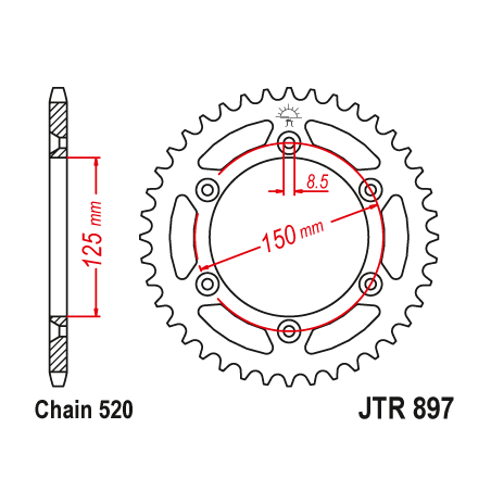 Couronne Moto Acier JT 44 Dents PAS 520 - JTR897.44