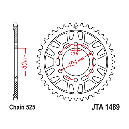 Couronne Moto Aluminium JT 43 Dents PAS 525 Argent - JTA1489.43