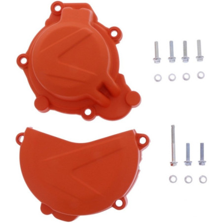 Kit Protections Couvercle Allumage / Embrayage Moto MX Polisport Orange K16 Husqvarna TC 125 16-18